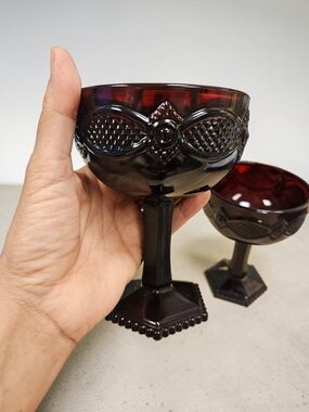 Avon Ruby Red Goblet Compote Pair Glasses 5.5"